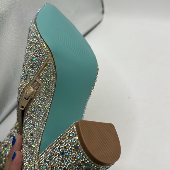 New Blue by Betsy Johnson Candy Crystal Tall Zip Up Block Heel Boots Size 6 $275 - Picture 5 of 7